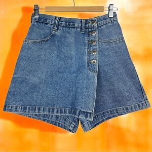 R.K. Studio Vintage High Waisted Denim Jean Asymmetrical Wrap Front Skort